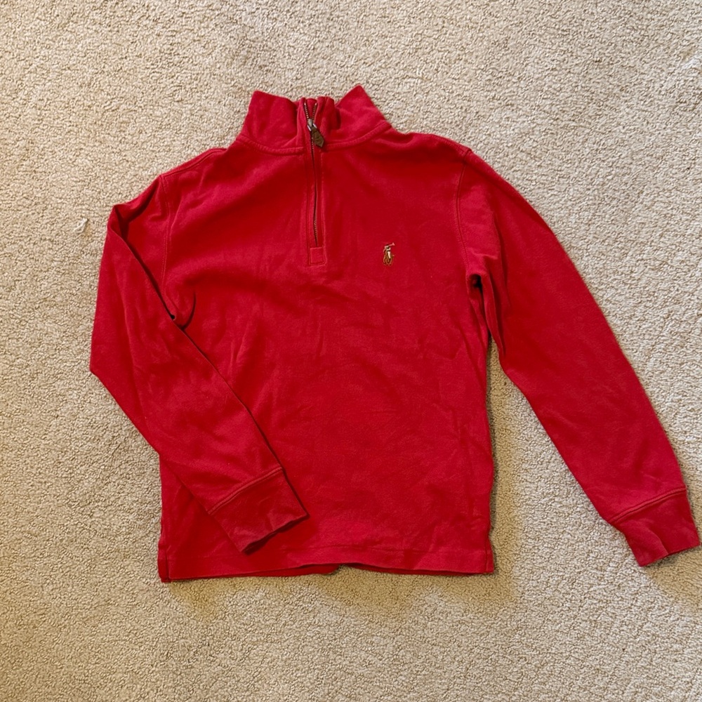 Kids Ralph Lauren Red Quarter-Zip Mock Neck Sweater